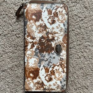 Coach Floral Wallet in Brown and Gray